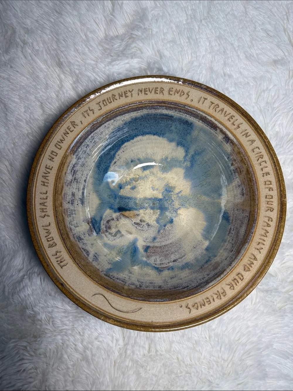 Signed Studio Art Pottery Bowl Handmade Family Friends Journey Quote Ceramic